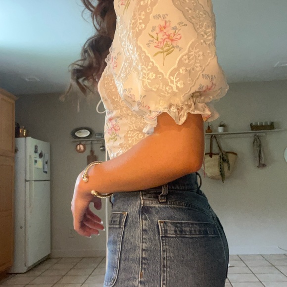 For Love And Lemons White Puff Sleeve Crop Blouse - Picture 4 of 5